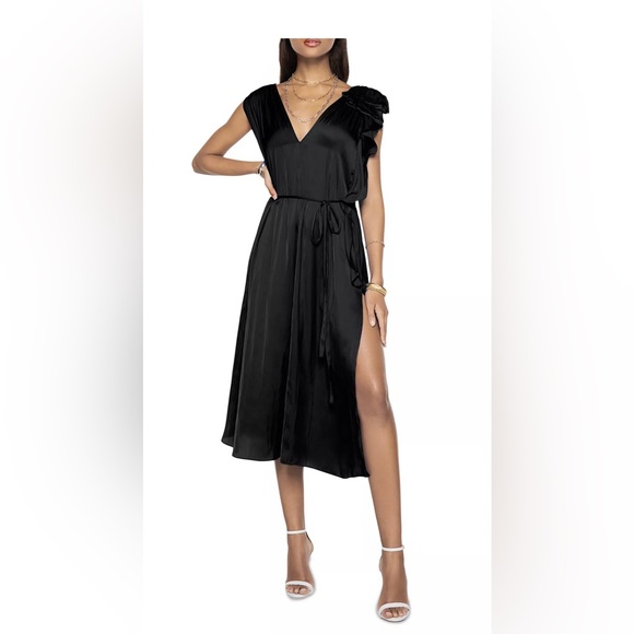 NWT Ramy Brook Flowy Kaisley Black Dress Belted Small - Picture 3 of 4